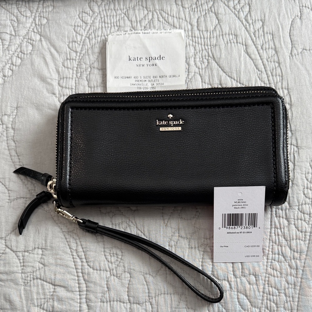 Kate Spade Black Zip-Around Wristlet Anita Patterson Drive
